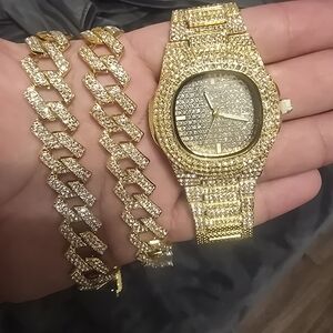 Gold and Silver Watch with Bracelet Set